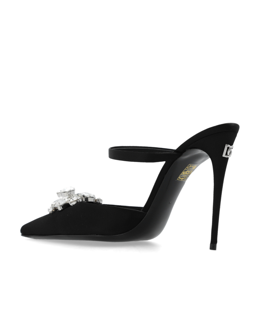 Dolce & Gabbana Dolce  Gabbana Embellished Pointed Toe Satin Mules In Black