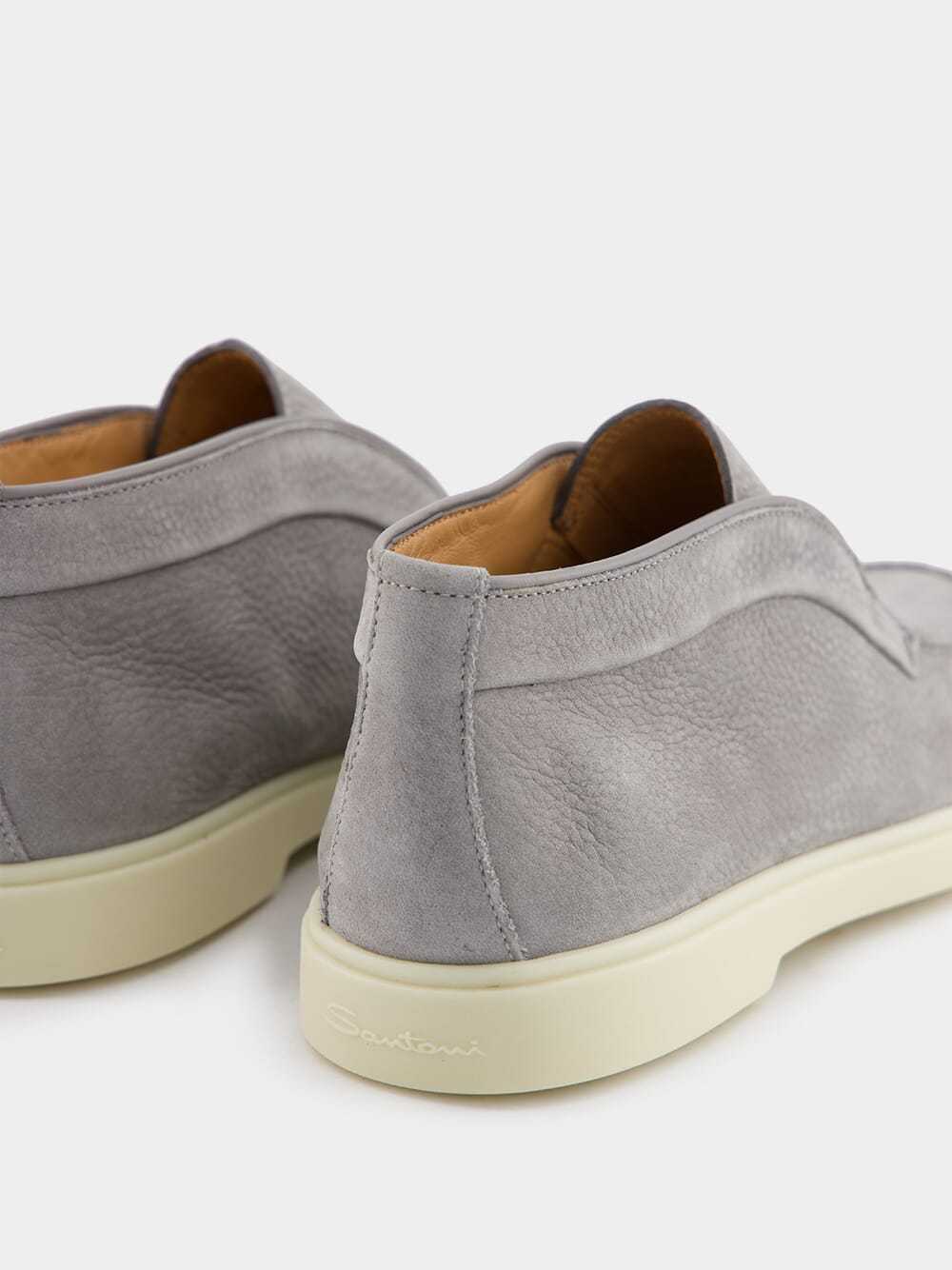 Santoni Tonal-stitching Leather Loafers In Gray