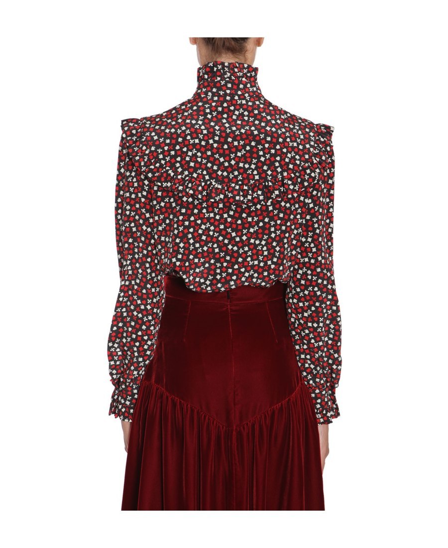 Saint Laurent Women Stand Up Collar Blouse In Red
