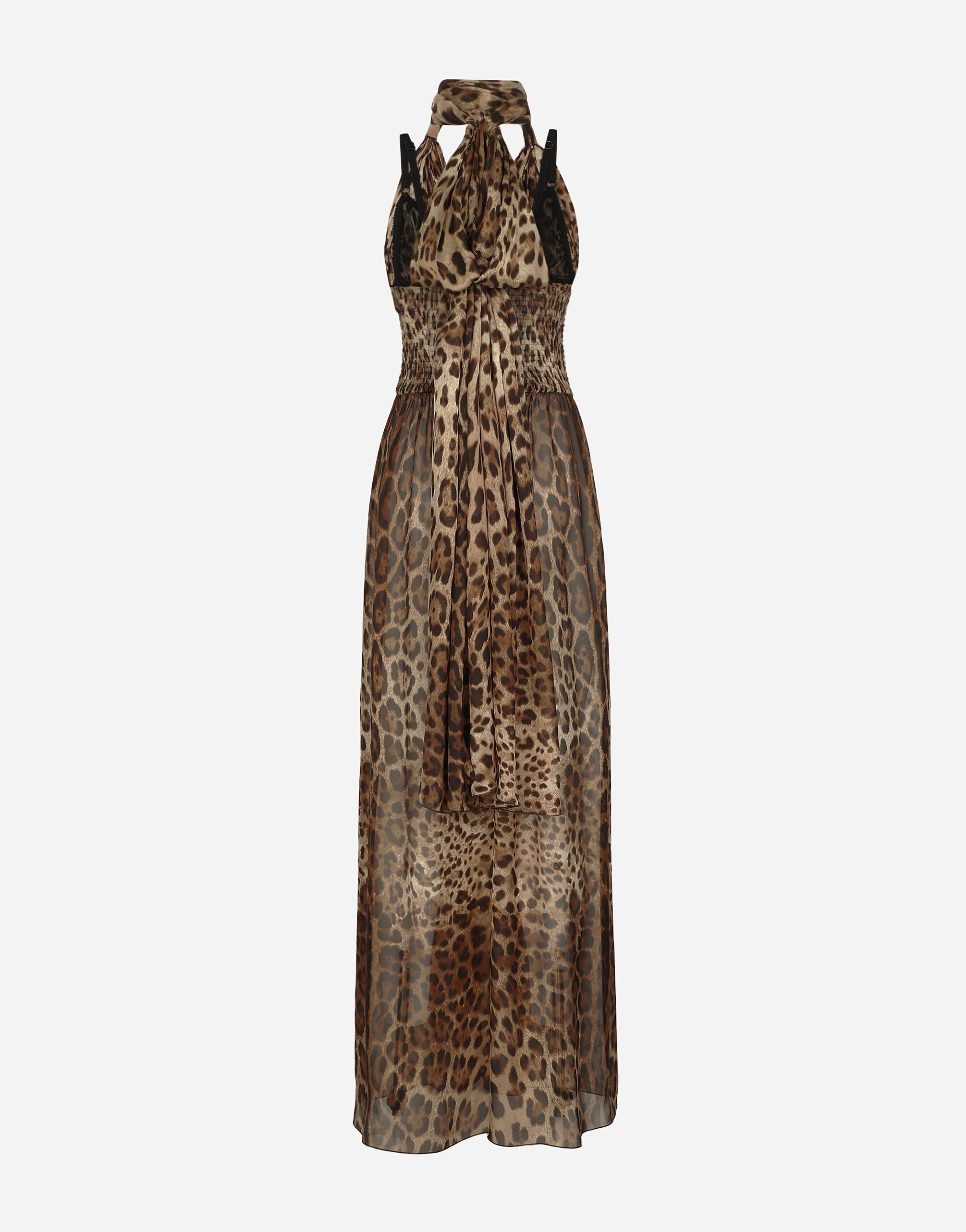Dolce & Gabbana Leopard-print Halterneck Silk Gown In Brown
