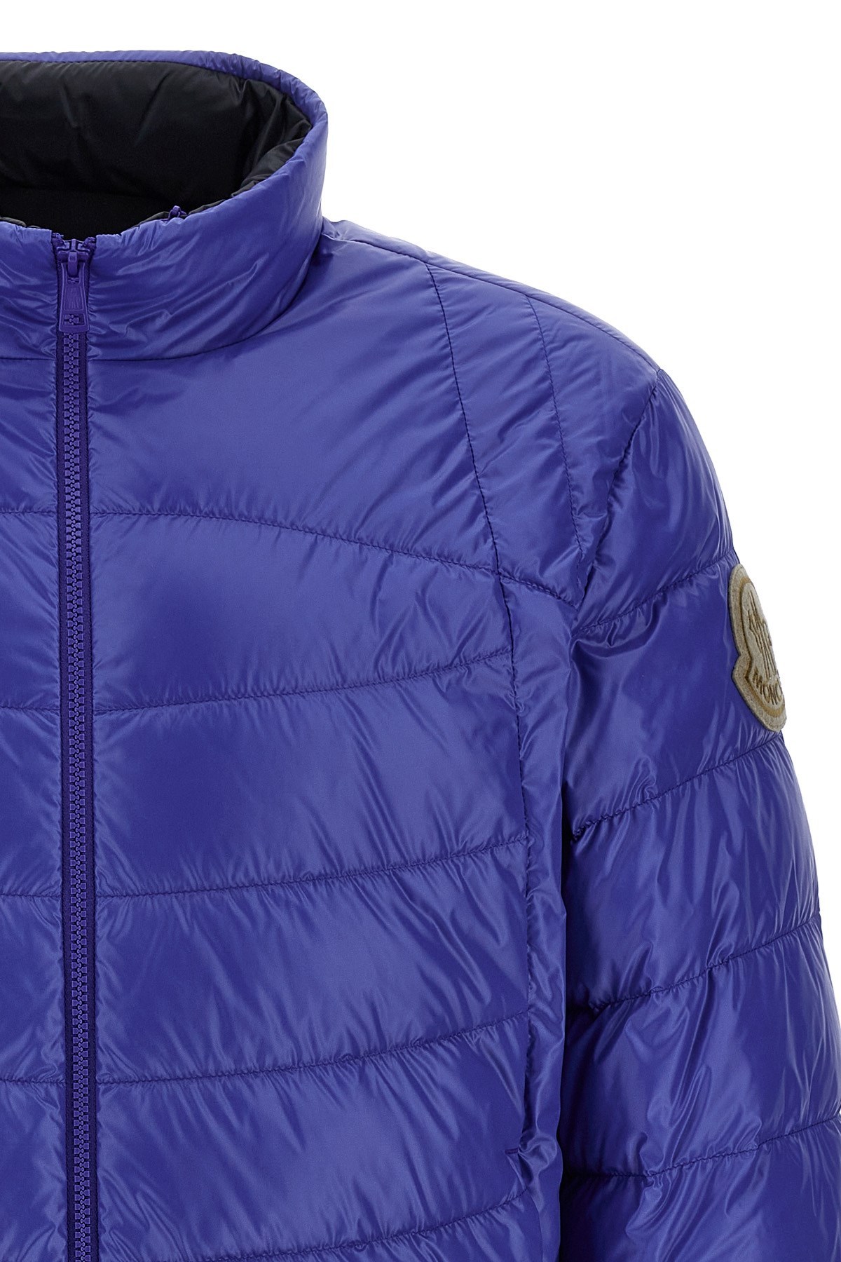 Moncler Padded Jacket With Elastic Cuffs And High Collar In Blue