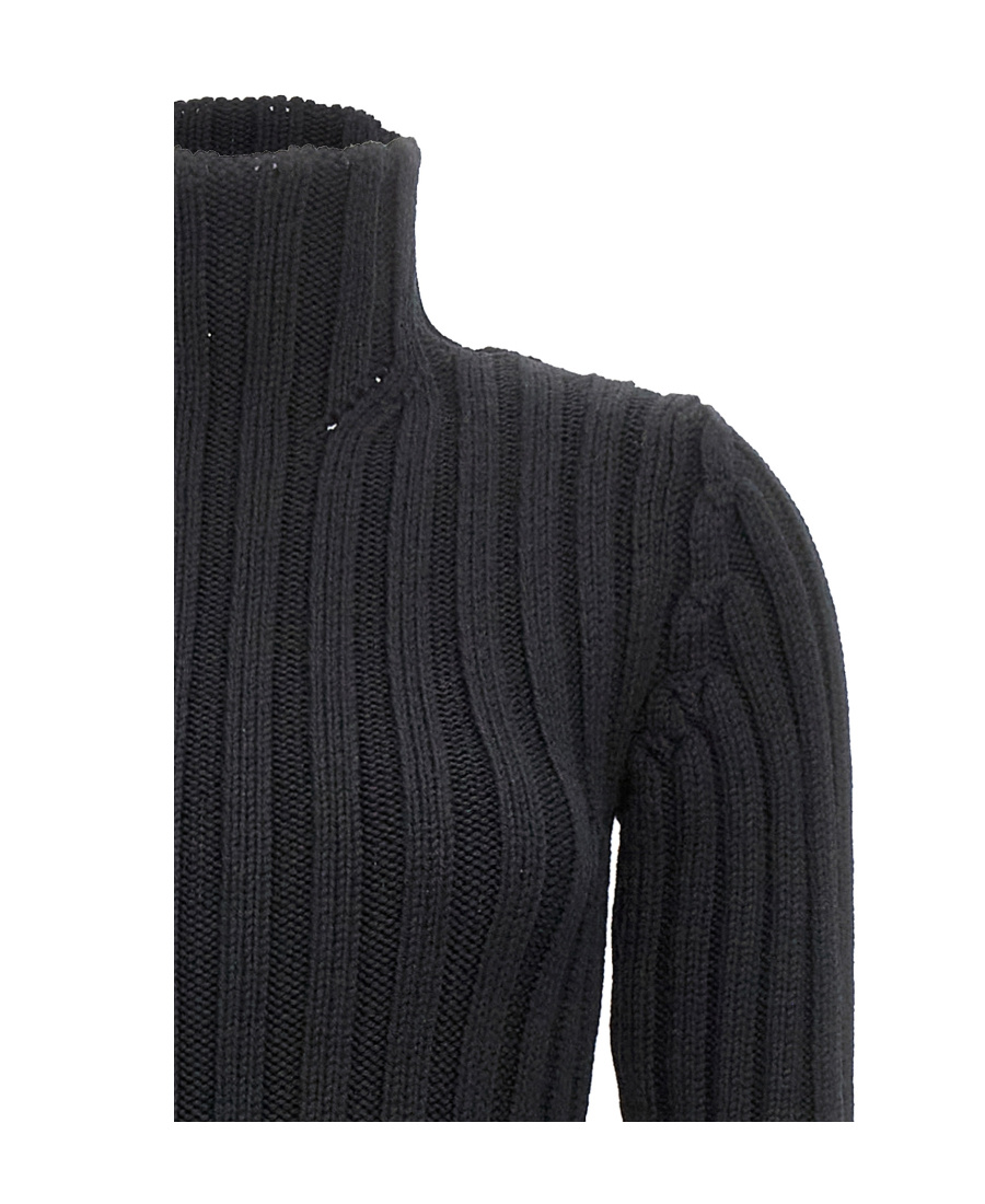 Ann Demeulemeester Cyntia Long Asymmetric High Neck Sweater In Black