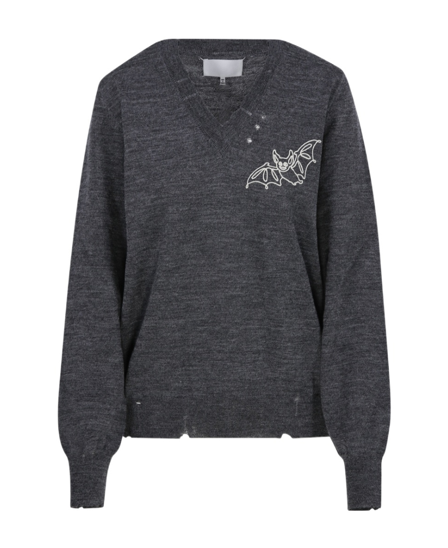 Maison Margiela Bat-print Wool Jumper In Gray