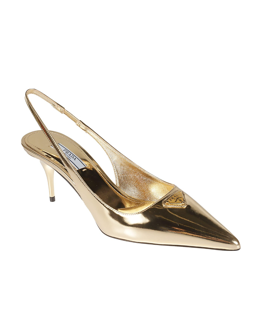 Prada Metallic Leather Slingback Pumps In Yellow