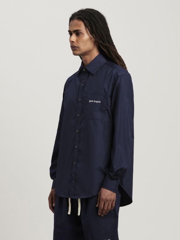 Palm Angels Logo Embroidered Long-sleeved Shirt In Black