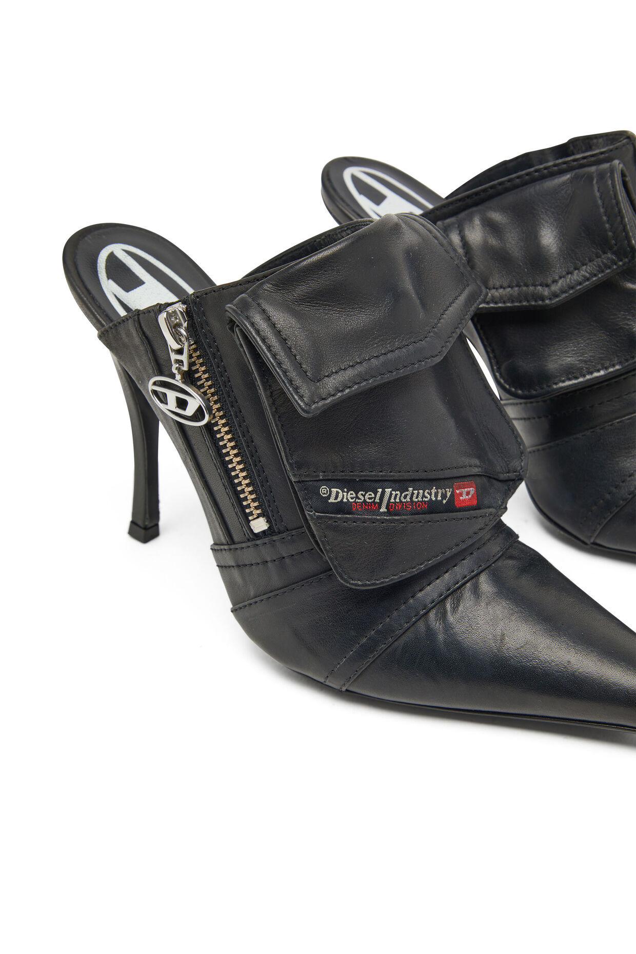 Diesel D-venus Pocket 100mm Leather Mules In Brown