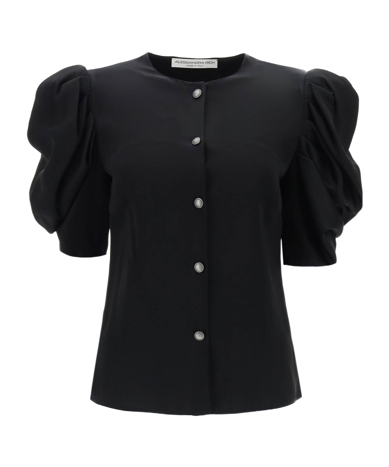 Alessandra Rich Envers Satin Blouse With Bouffant Sleeves In Black