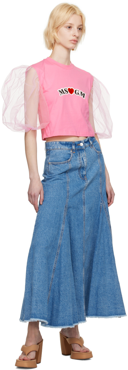Msgm Lantern Sleeve T-shirt In Blue