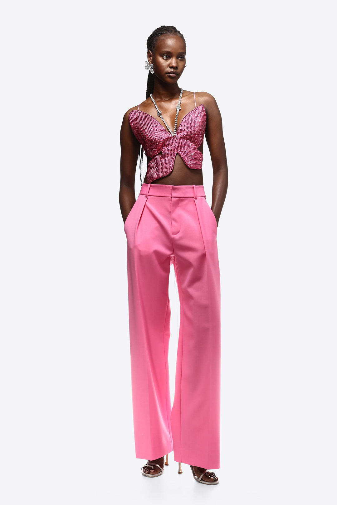 AREA CRYSTAL-EMBELLISHED PALAZZO TROUSERS