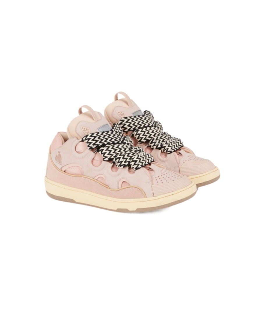 Shop Lanvin Curb Leather Sneakers In Nude
