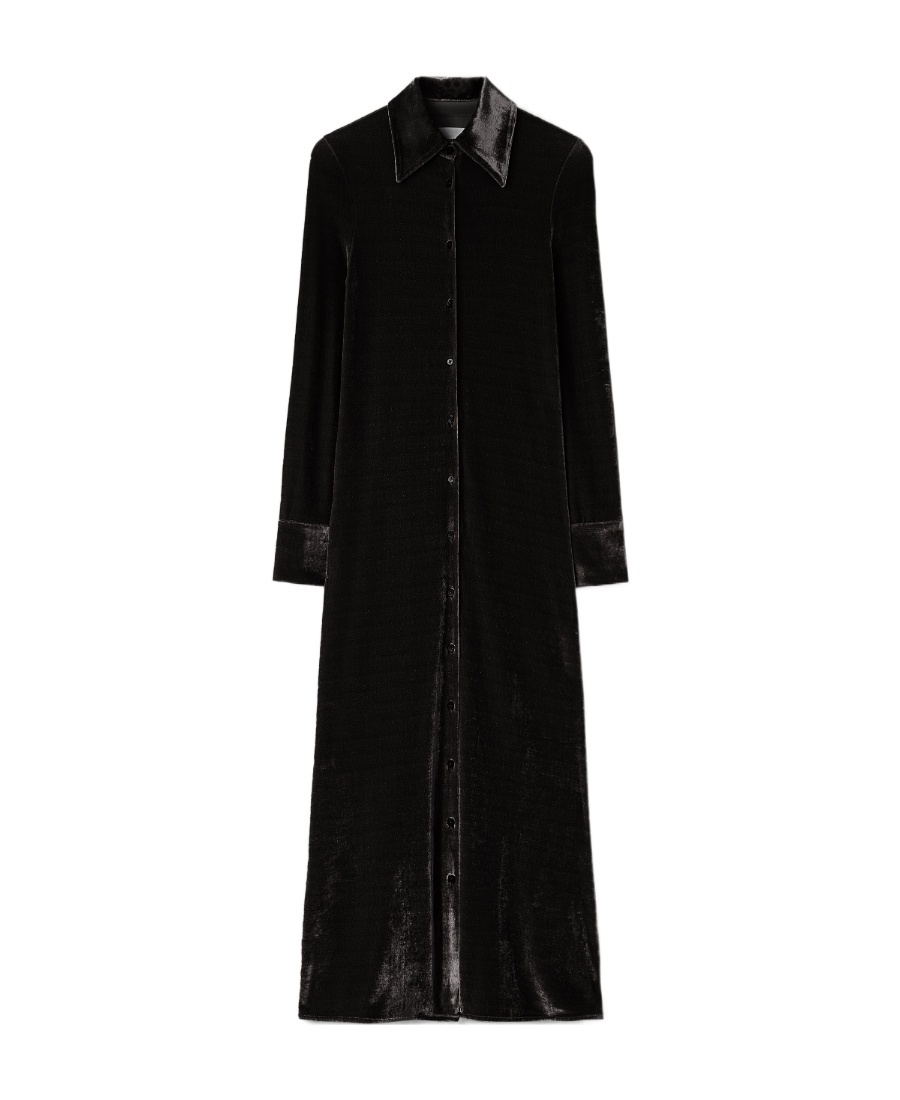 Jil Sander Velvet Maxi Shirtdress In Black