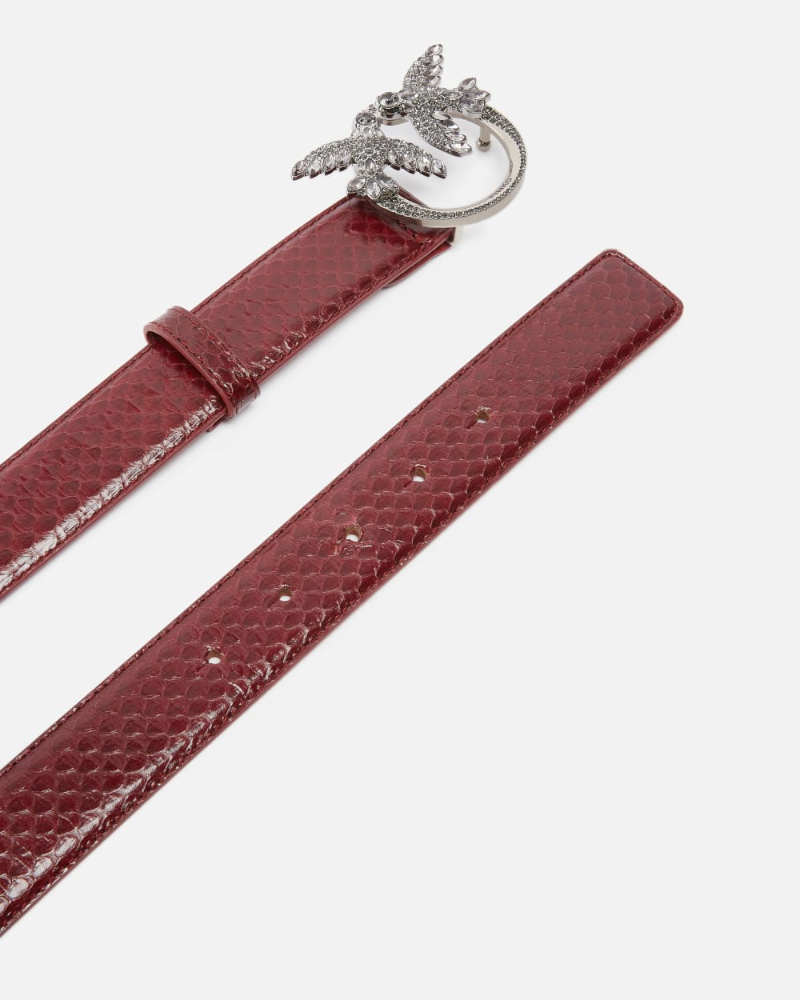 Pinko Galleria 3-cm Belt In Glossy Python Skin In Red