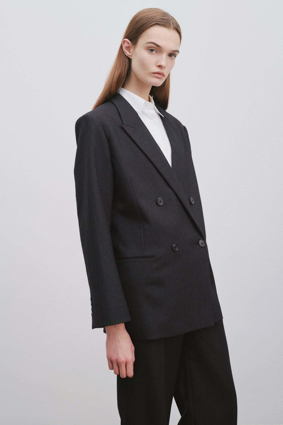 The Row Pinstripe-pattern Double-breasted Blazer In Black