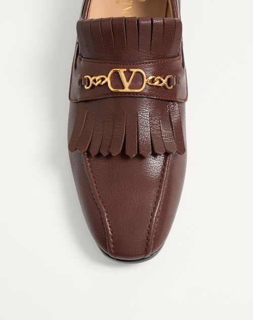 Shop Valentino Vlogo Signature Kidskin Loafer With Fringes In Brown