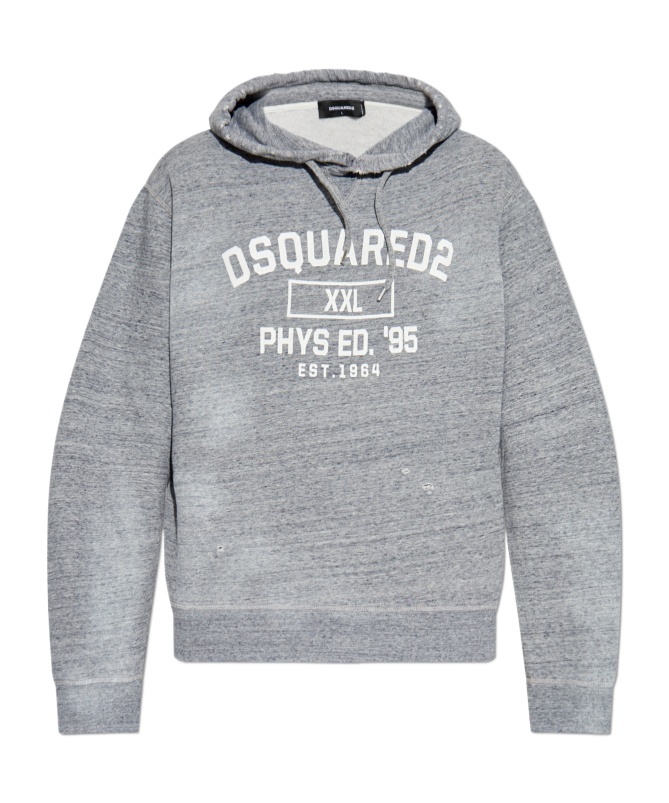 Dsquared2 Distressed Logo-print Hoodie In Blue