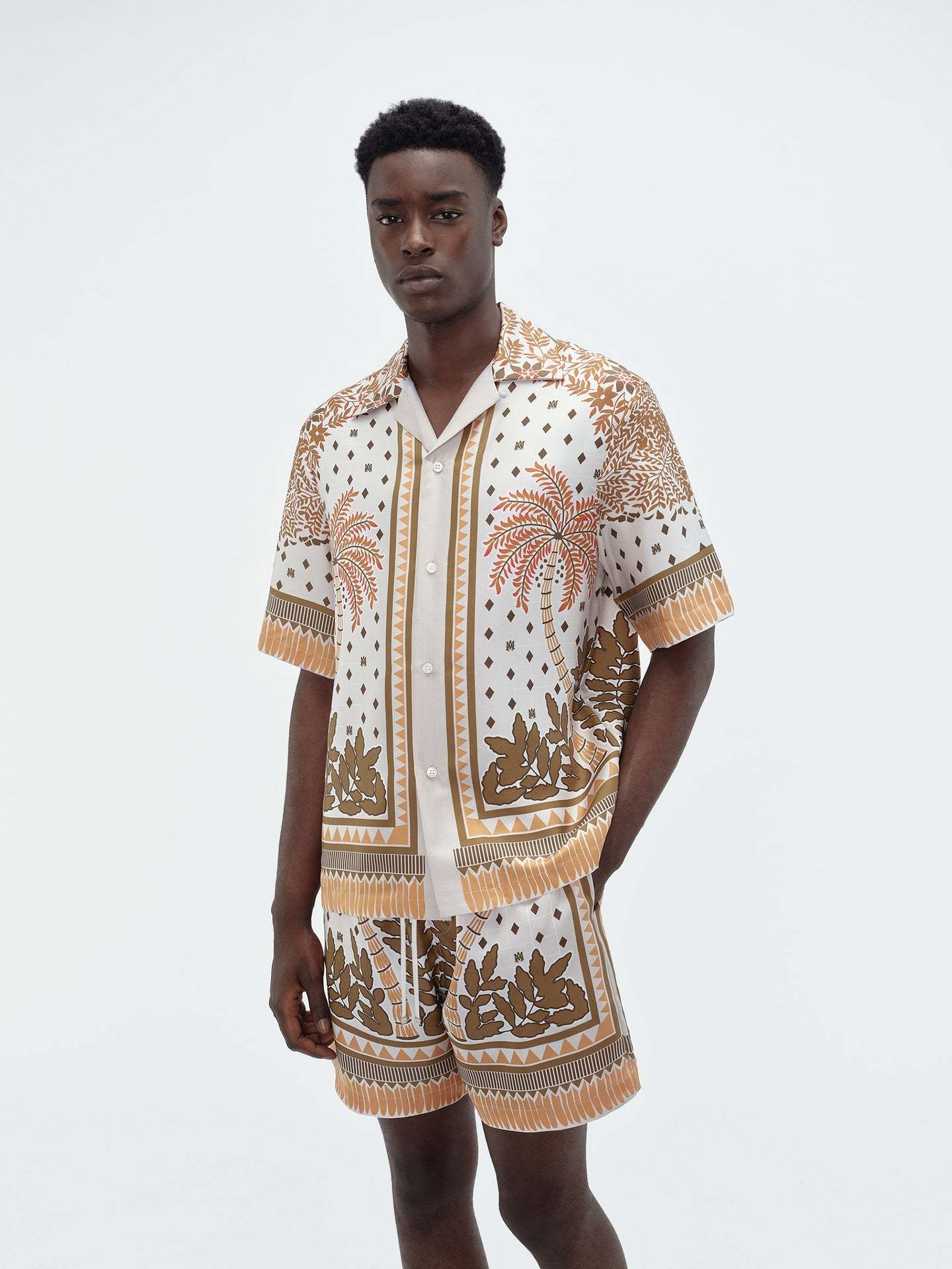 Amiri Palm Tree Bowling Silk Shirt In White