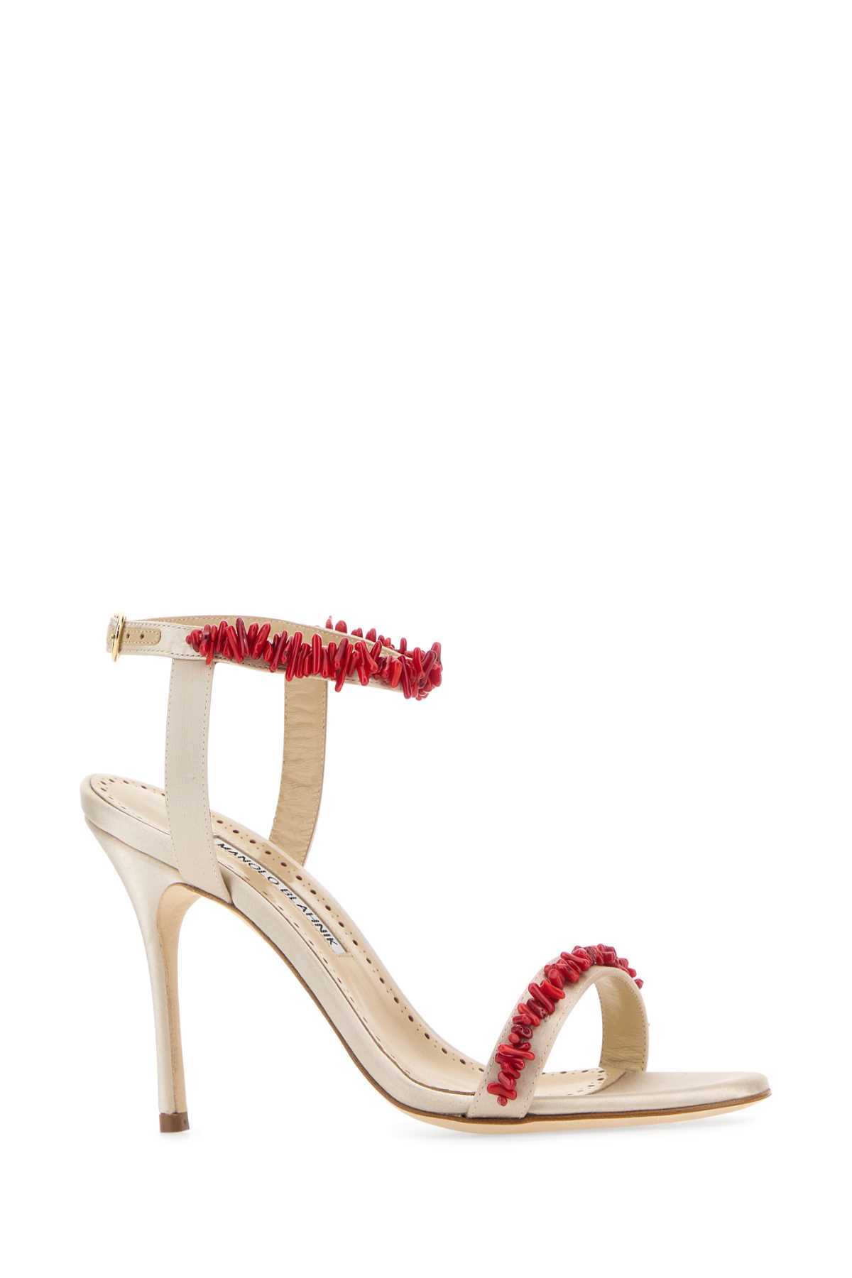 Manolo Blahnik Cienzan Satin Sandals Ankle Embellishment In Nude