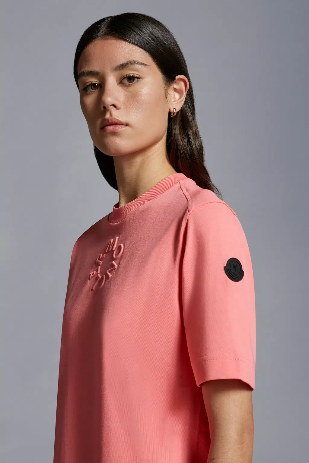 Moncler Logo-embossed Cotton T-shirt In Pink