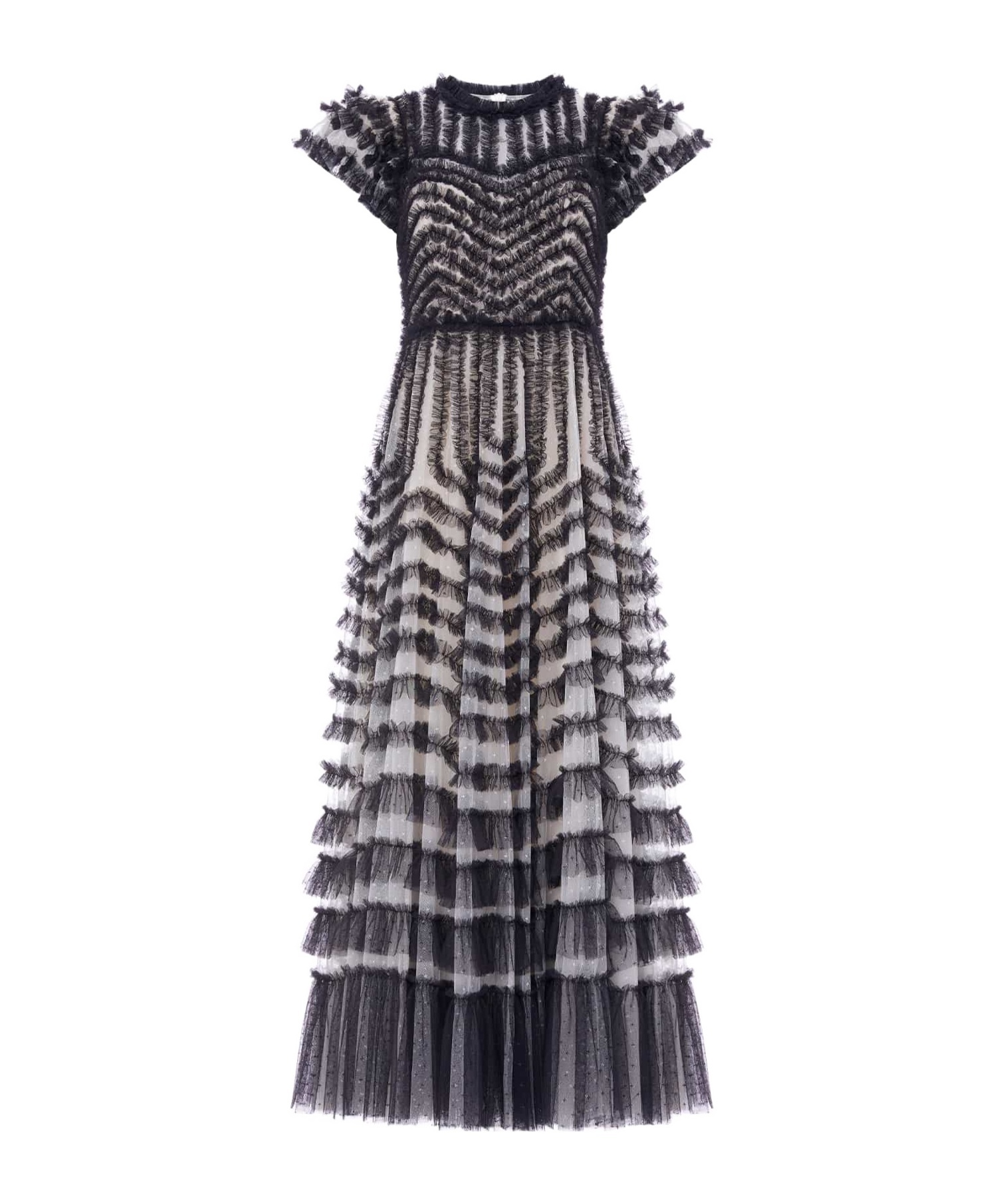 Needle & Thread La Vie En Rose Round Neck Short Sleeve Gown In Black