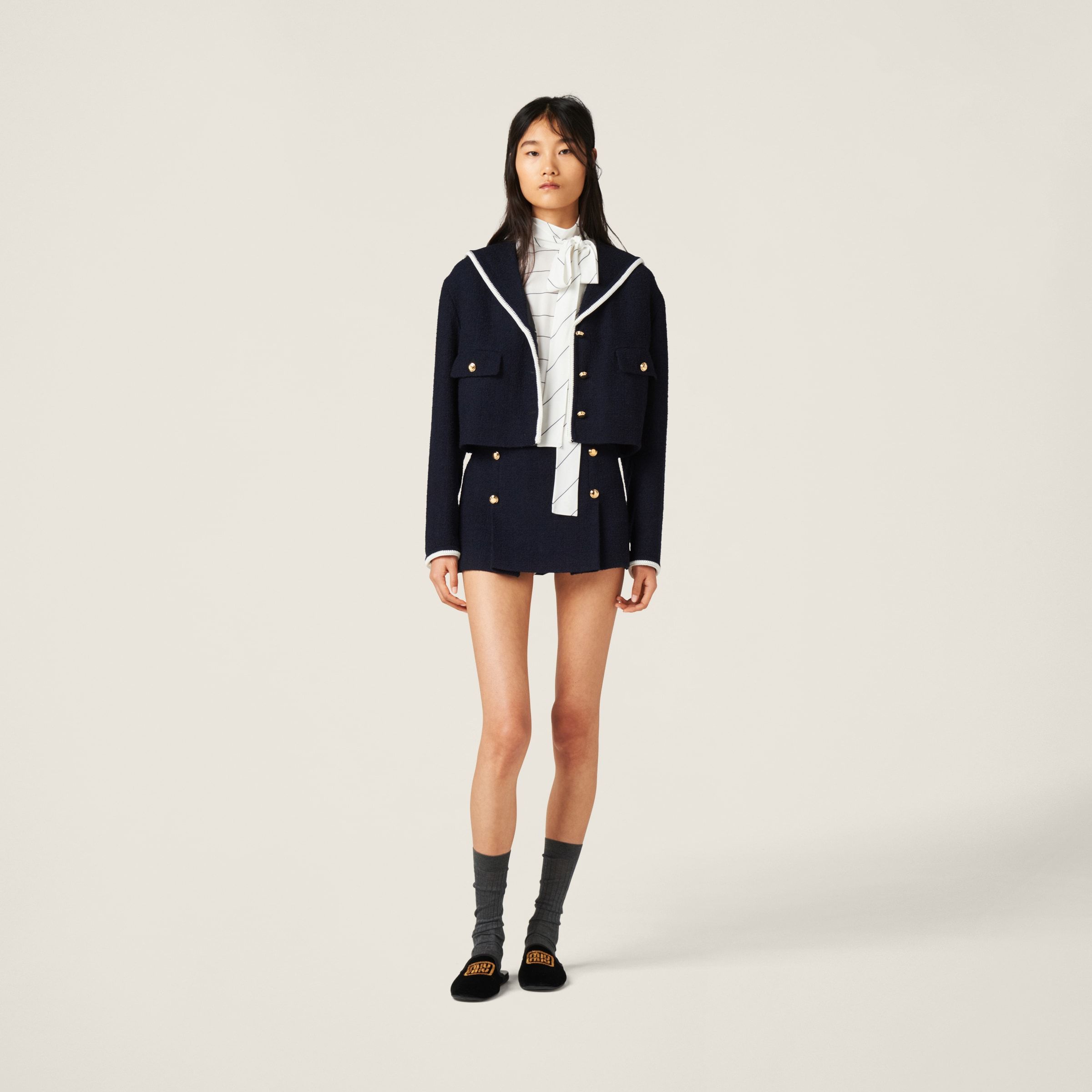 Miu Miu Emblem Wool Skirt In Black