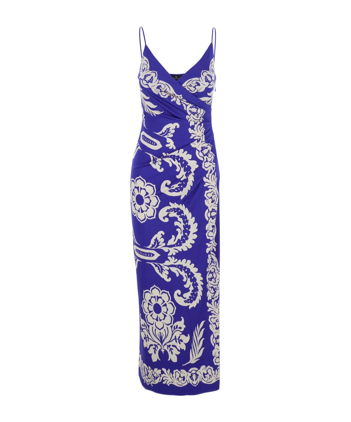 Etro Blue Long Dress With Spaghetti Straps And All-over Print In Multi