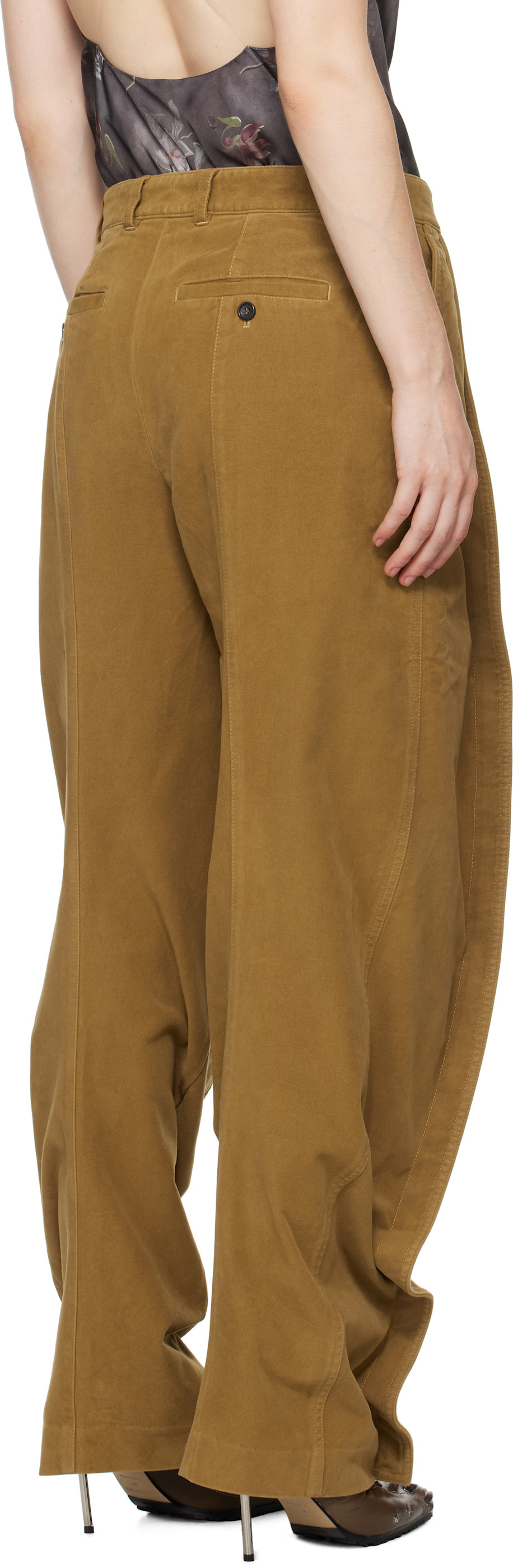 Y/project Beige Banana Trousers In Brown