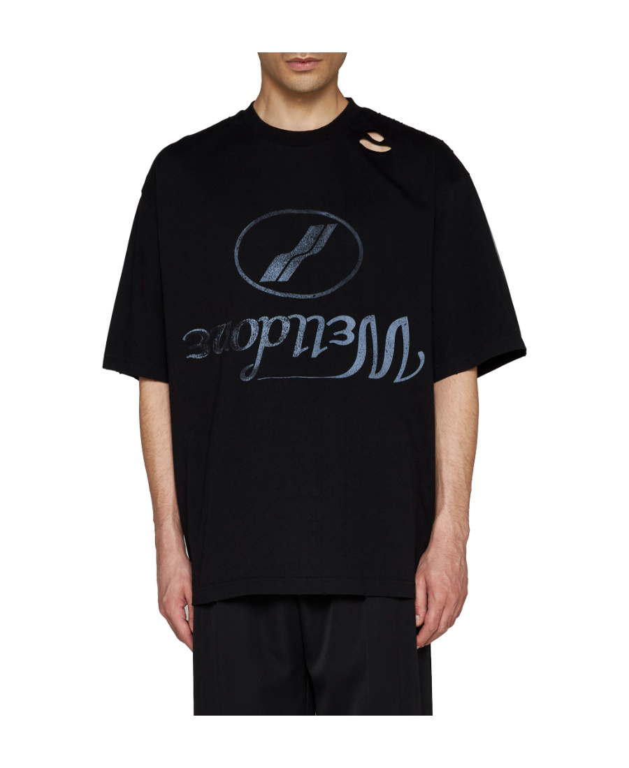 We11 Done Destroyed Reverse Logo Cotton T-shirt In Black