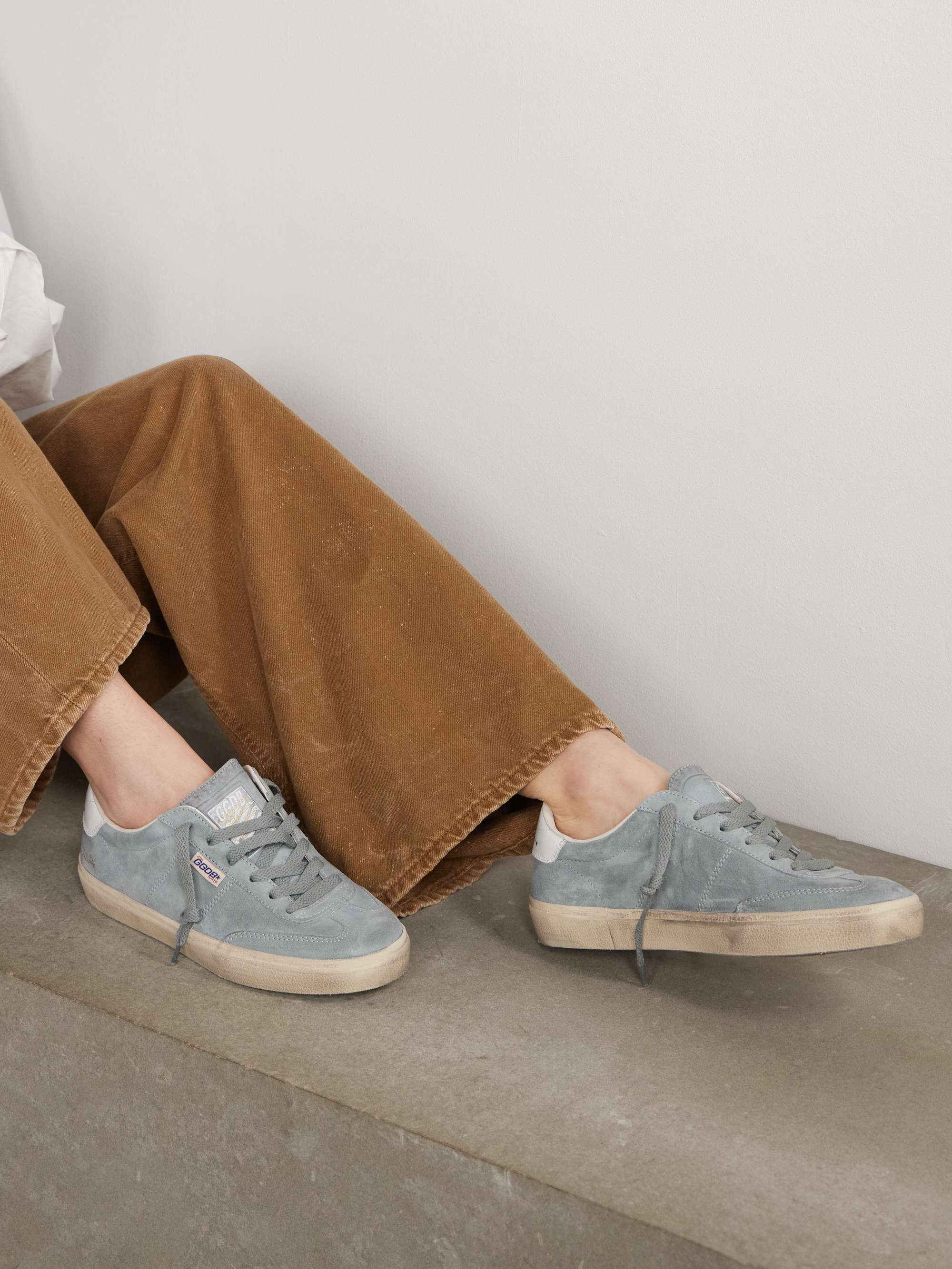 Golden Goose Soul-star Distressed Leather-trimmed Suede Sneakers In Gray