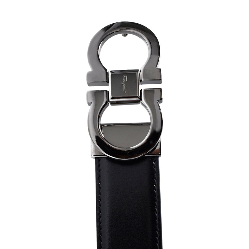 Ferragamo Black And Brown Gancini Buckle Double-sided Belt In Black