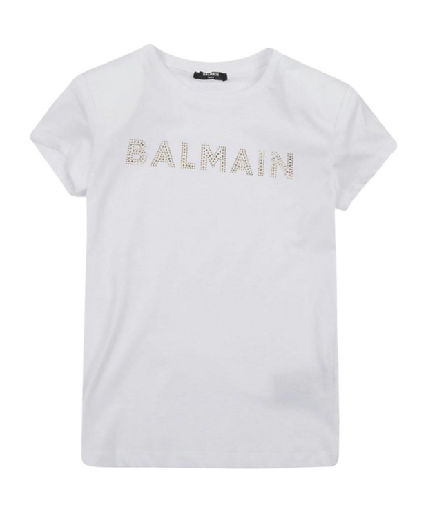 BALMAIN STUD-EMBELLISHED LOGO COTTON T-SHIRT