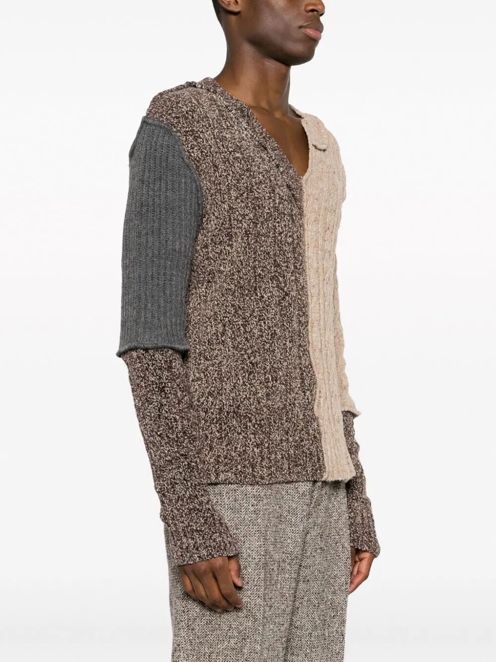 Dolce & Gabbana Asymmetric-neck Patchwork-design Jumper In Nude