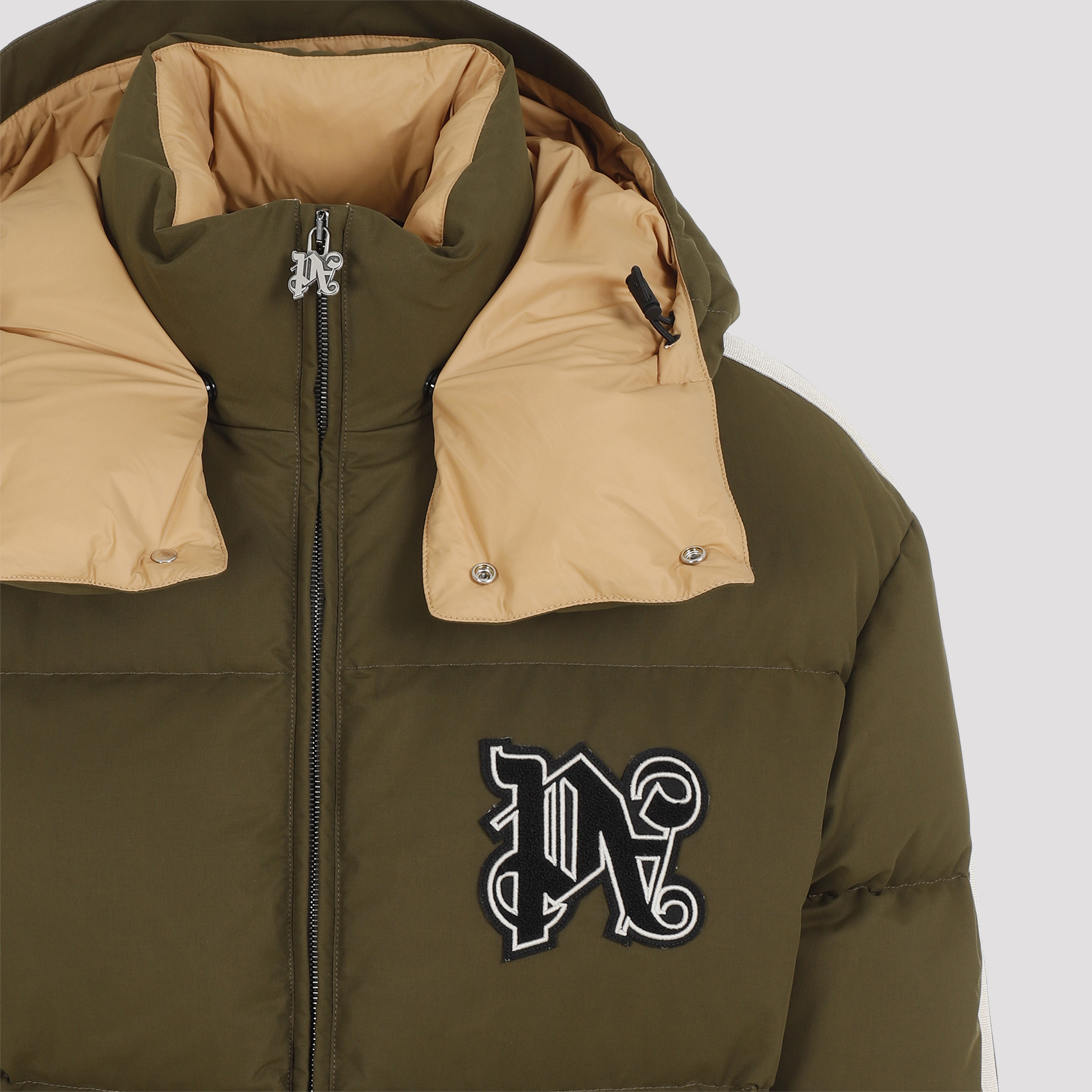 Palm Angels 'down Jacket With Logo Patch In Green