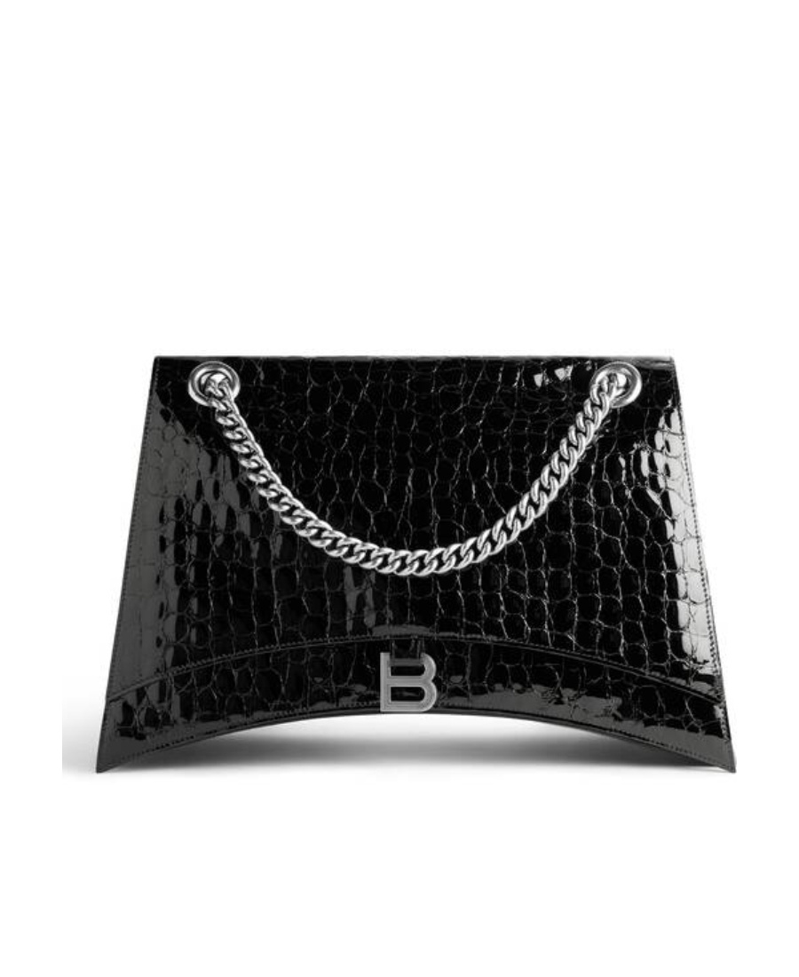 Balenciaga Crush Large Crocodile Embossed Chain Shoulder Bag In Black
