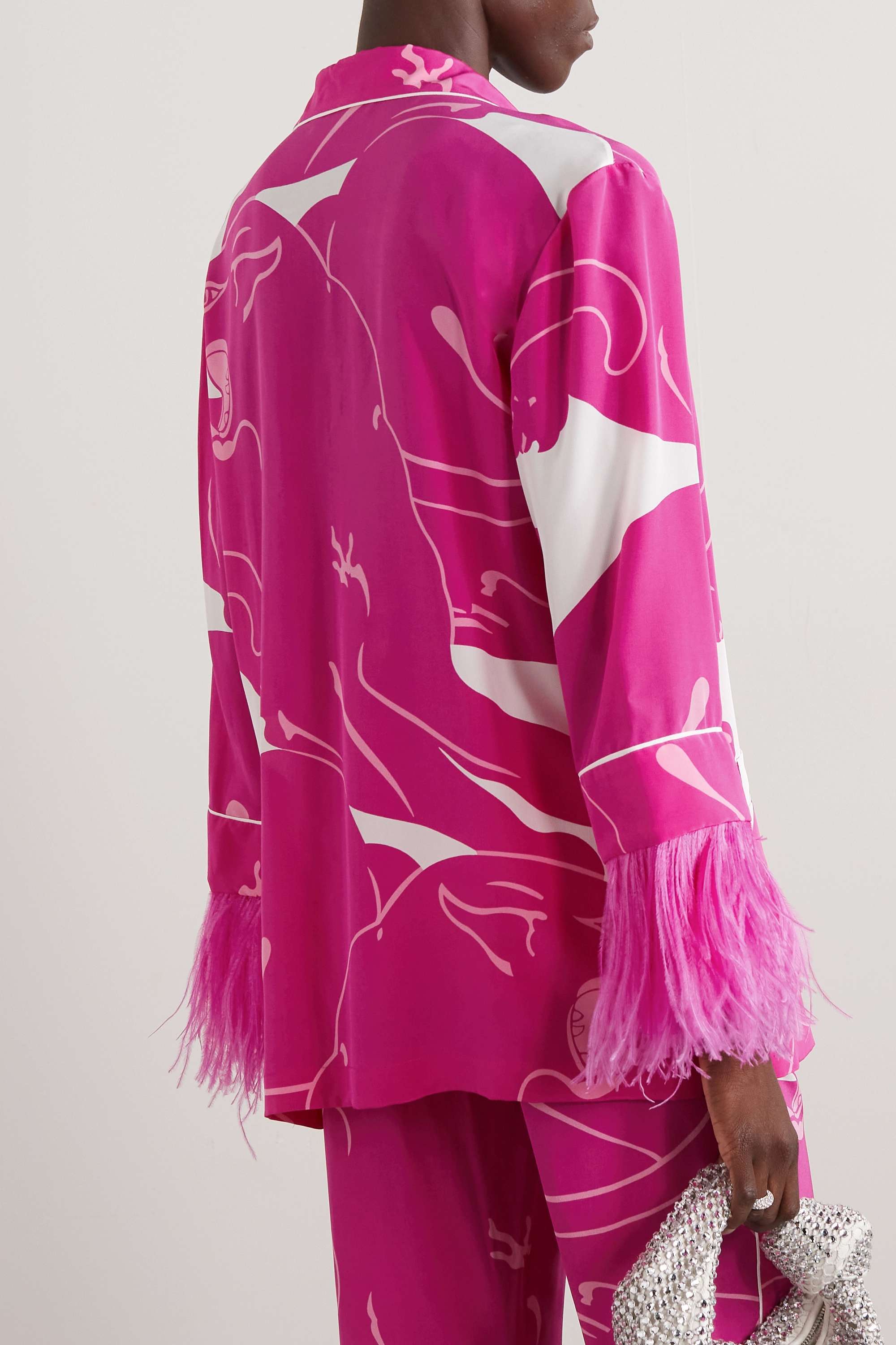 Shop Valentino Panther Crepe De Chine Blouse In Pink