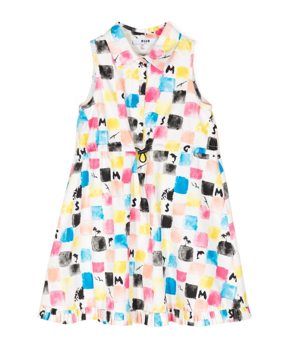 Msgm Graphic-print Drawstring Dress In White