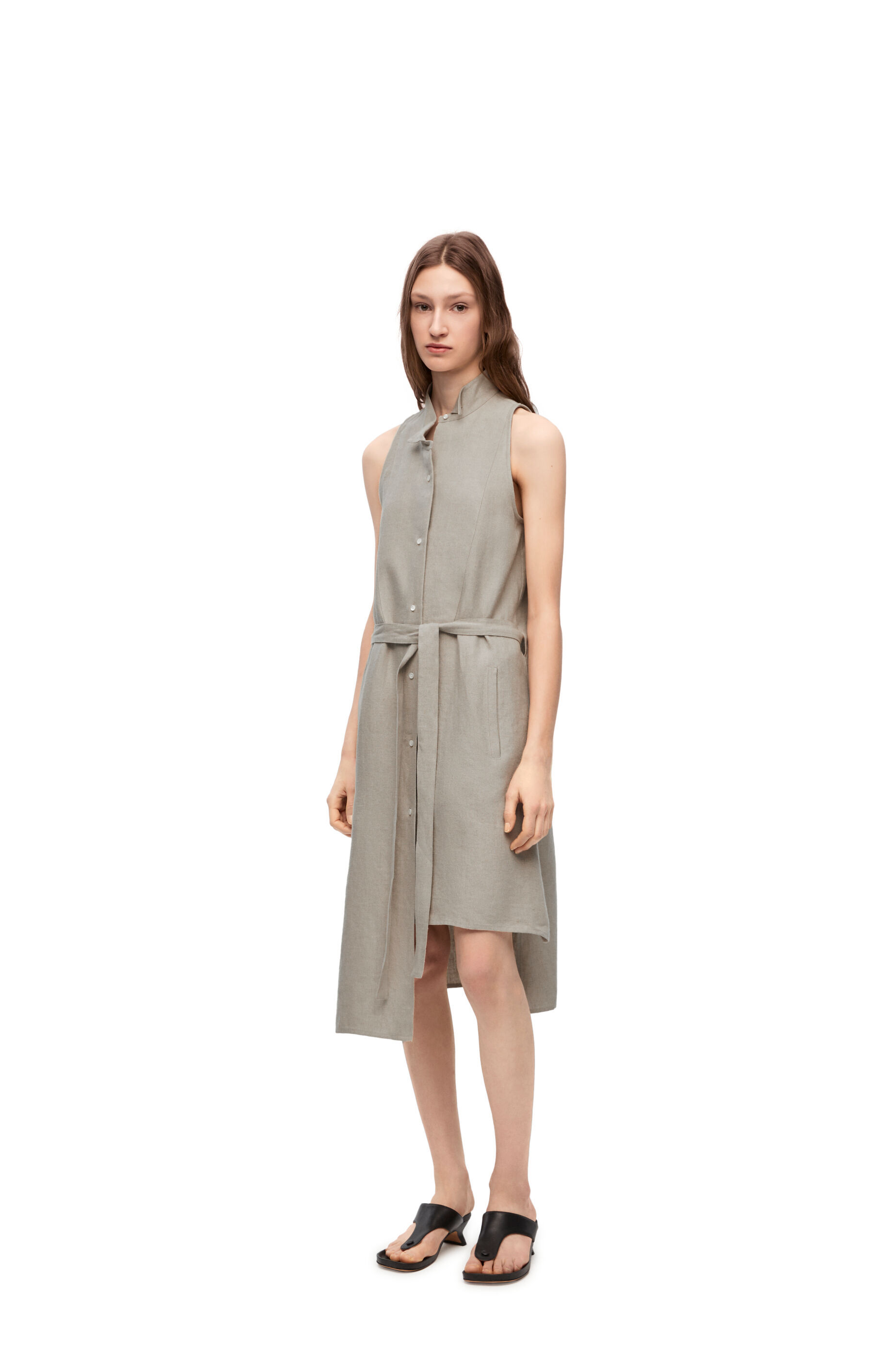 Loewe Asymmetric Shirt Dress In Linen In Brown