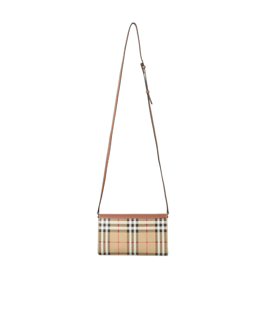 Burberry Check And Leather Wallet In Brown