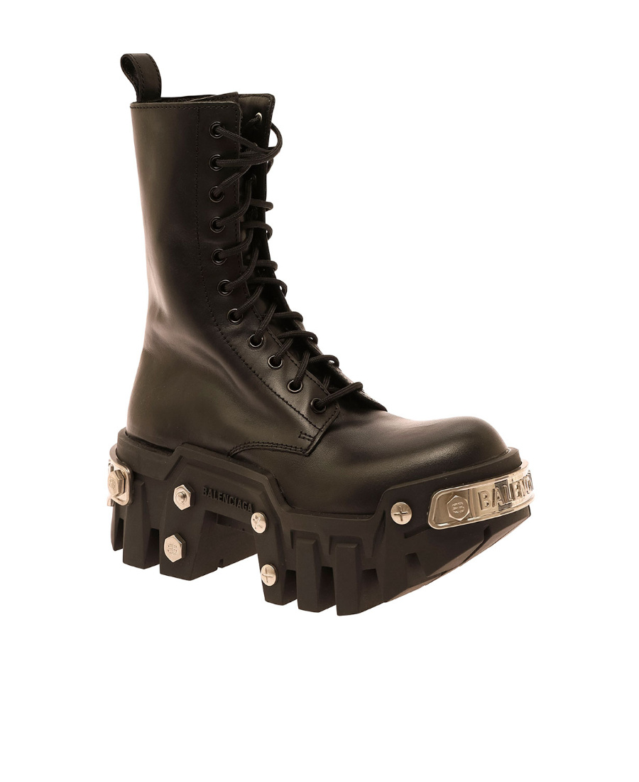 Balenciaga Bulldozer Platform Leather Boots In Black