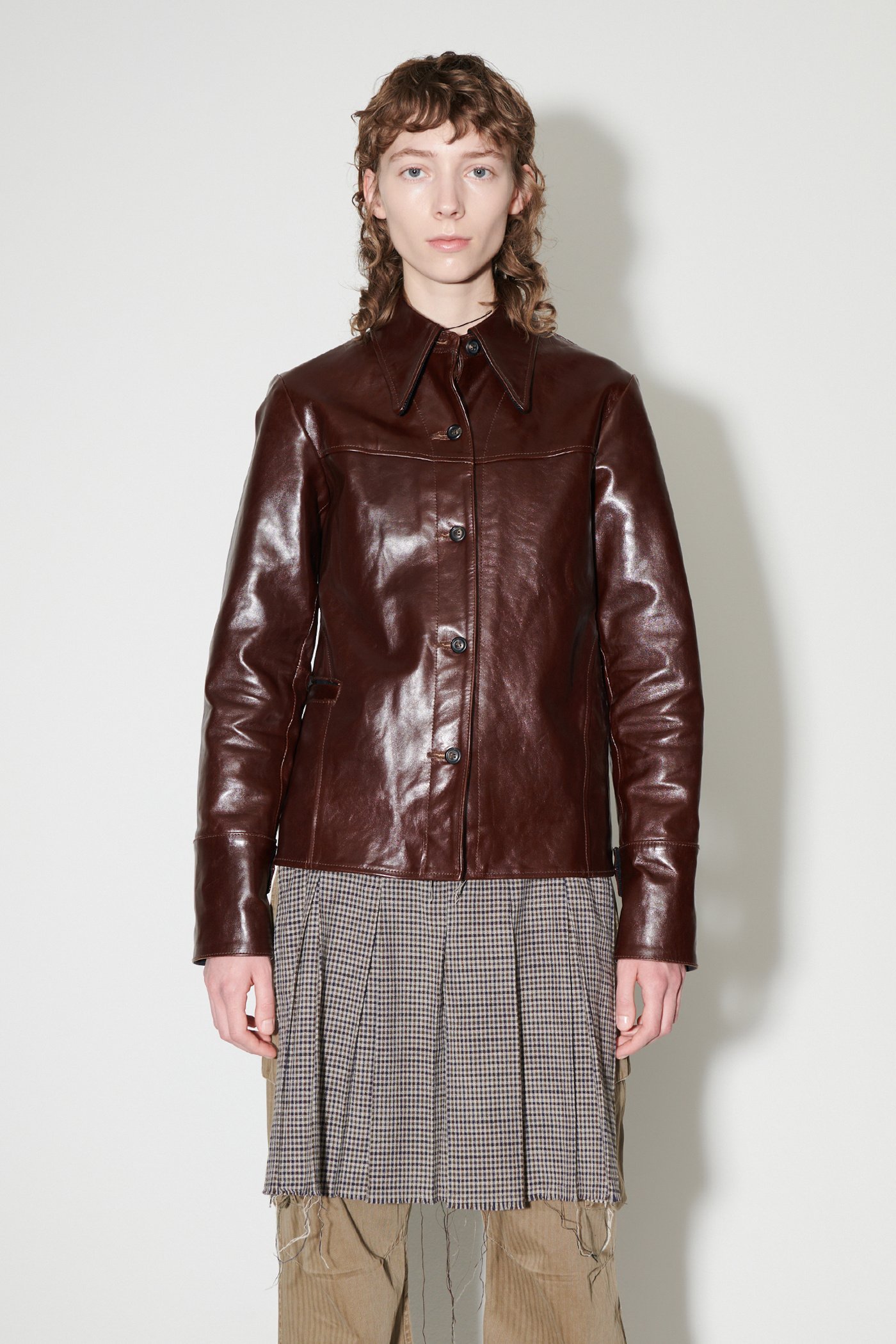 Our Legacy Long-sleeved Leather Jacket In Brown