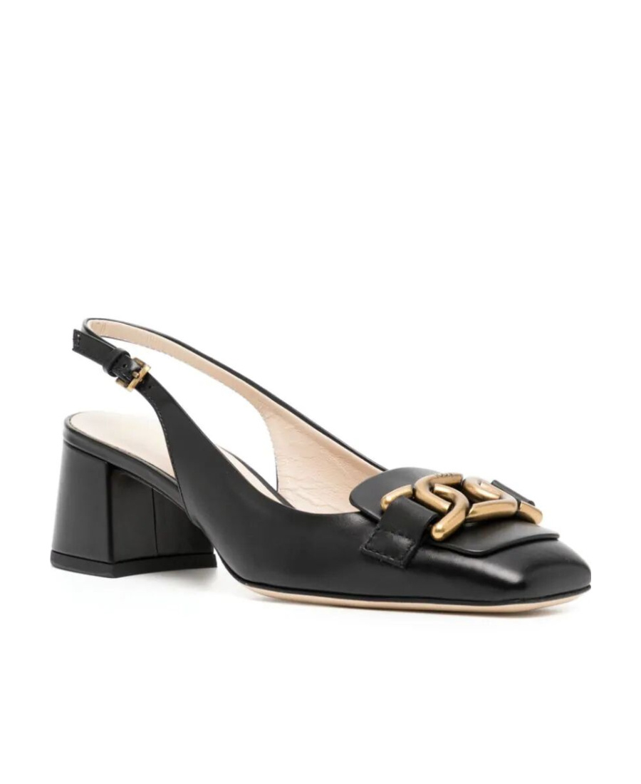 Tod's 'kate' Black Slingback Pumps With Chain Detail In Patent Leather Woiman In Black