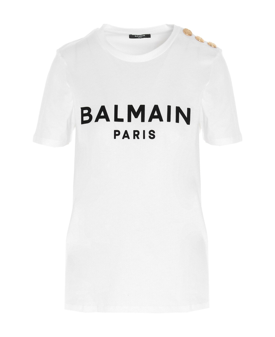 BALMAIN ECO-DESIGNED COTTON T-SHIRT WITH BALMAIN LOGO PRINT