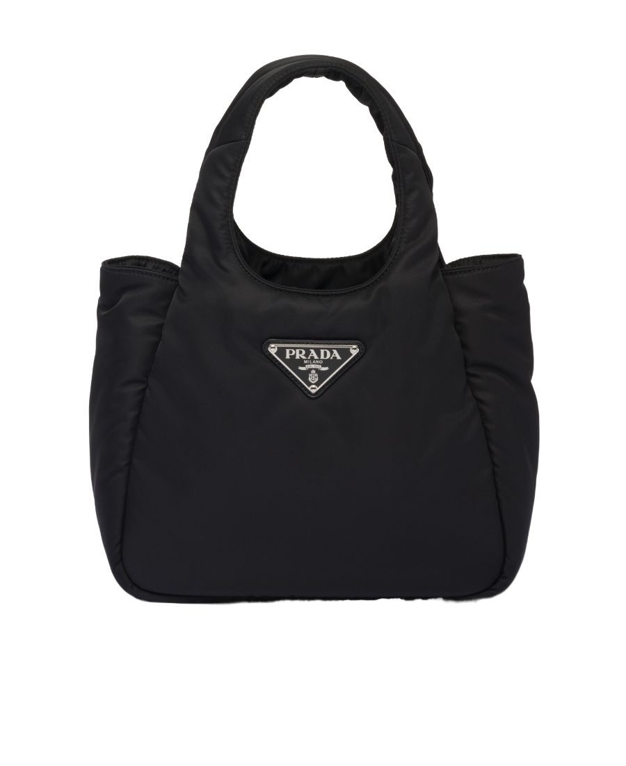 Prada Logo Plaque Padded Mini Tote Bag In Black