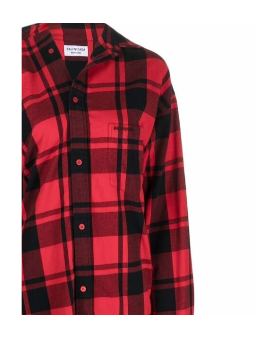 Shop Balenciaga Check Buttoned Midi Shirt Dress In Red