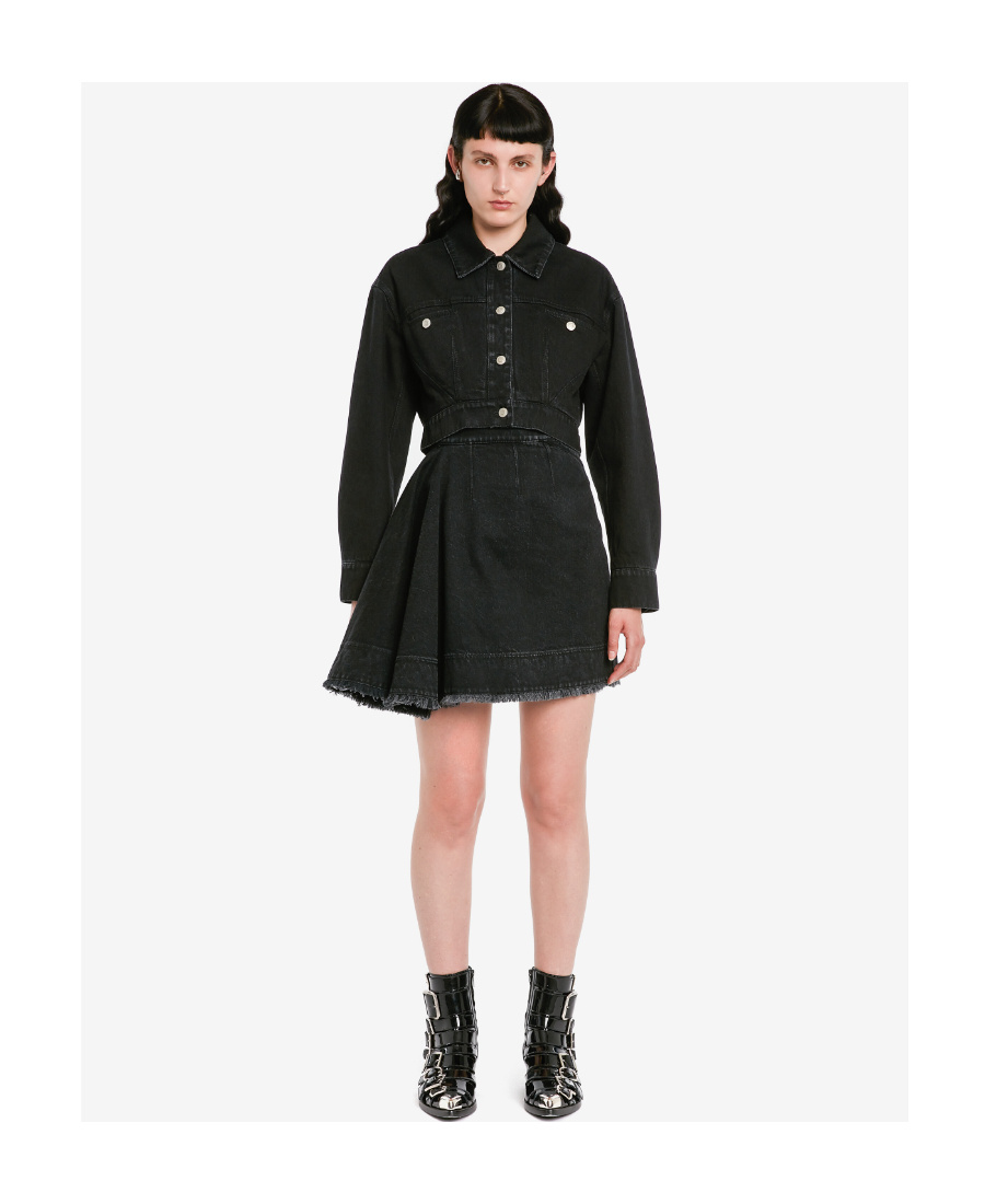Alexander Mcqueen Asymmetric Denim Skort In Black
