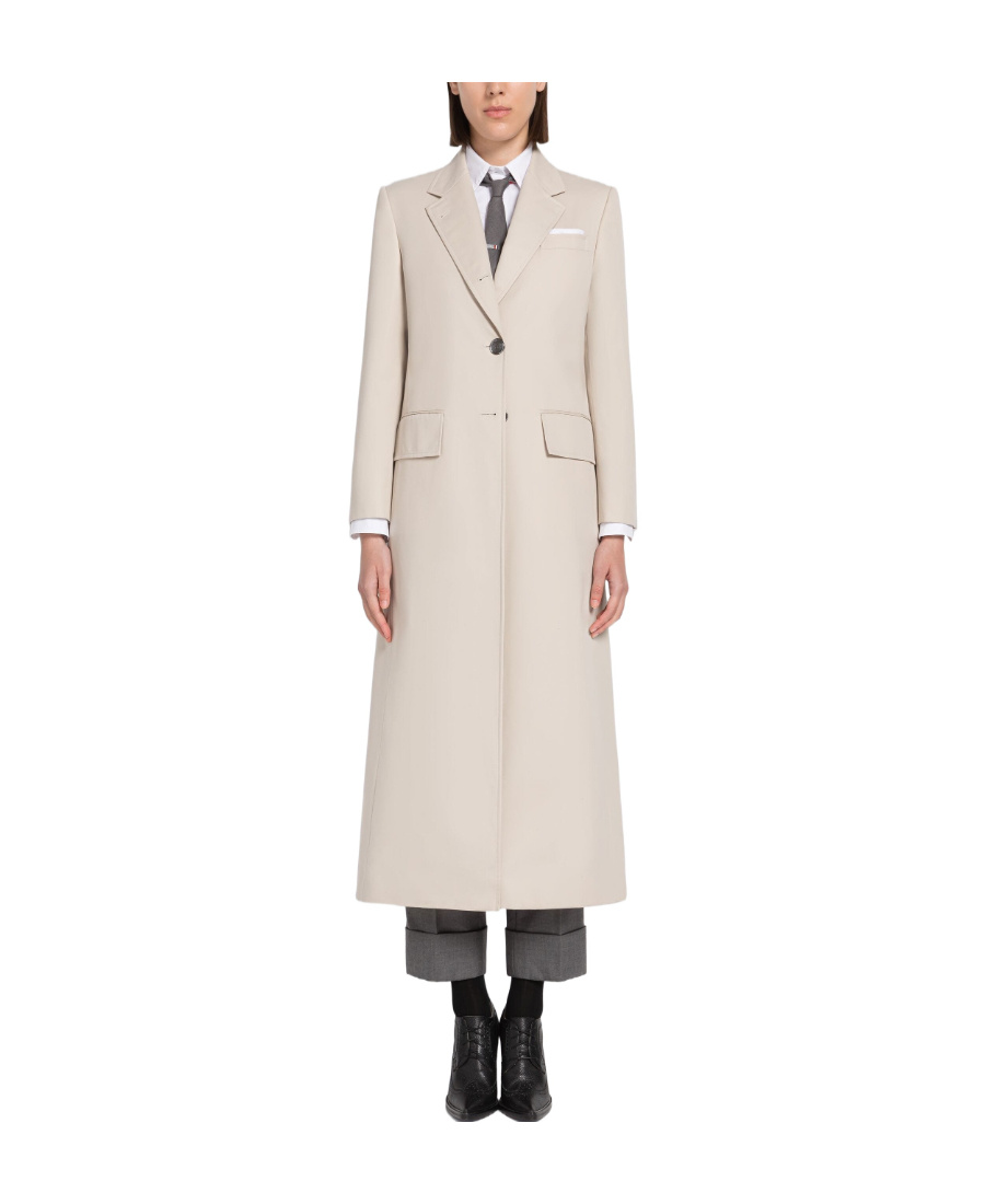 Thom Browne Wide-lapel Flap-pockets Overcoat In White