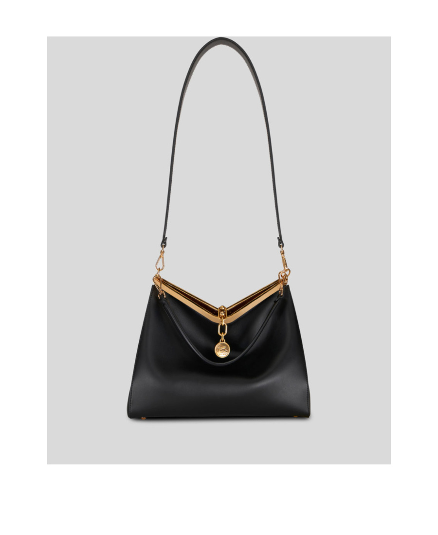 Etro 'small Vela' Black Shoulder Bag With Logo And Pegasus Charm In Black