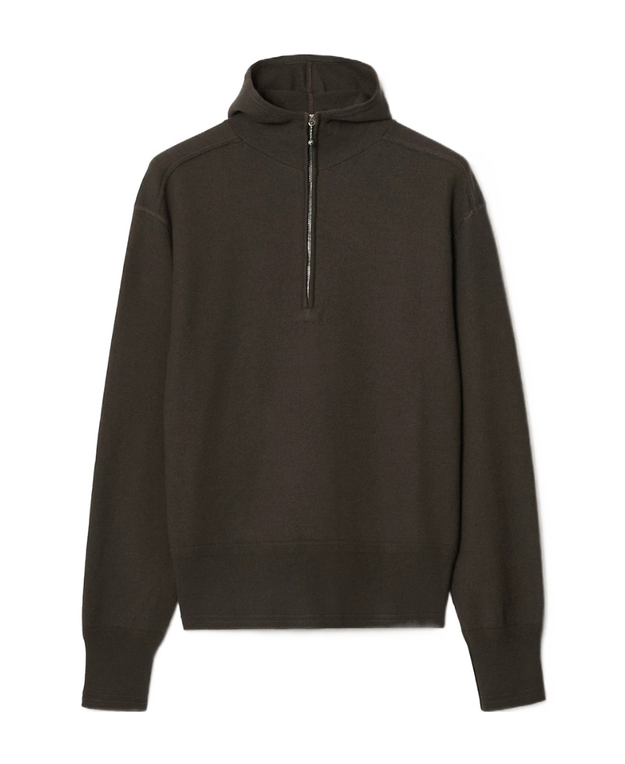 Burberry Half-zip Wool Hoodie In Black