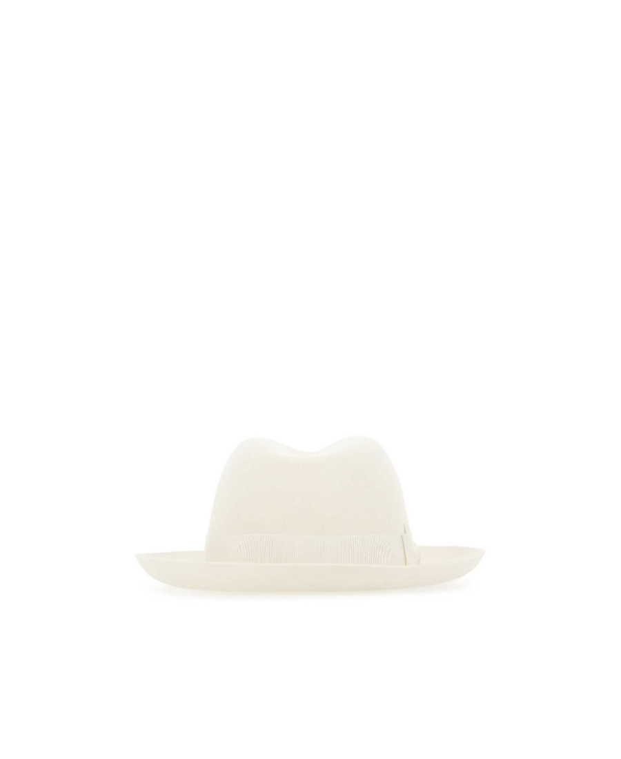Borsalino Ribbon-trimmed Wide-brim Fedora Hat In White