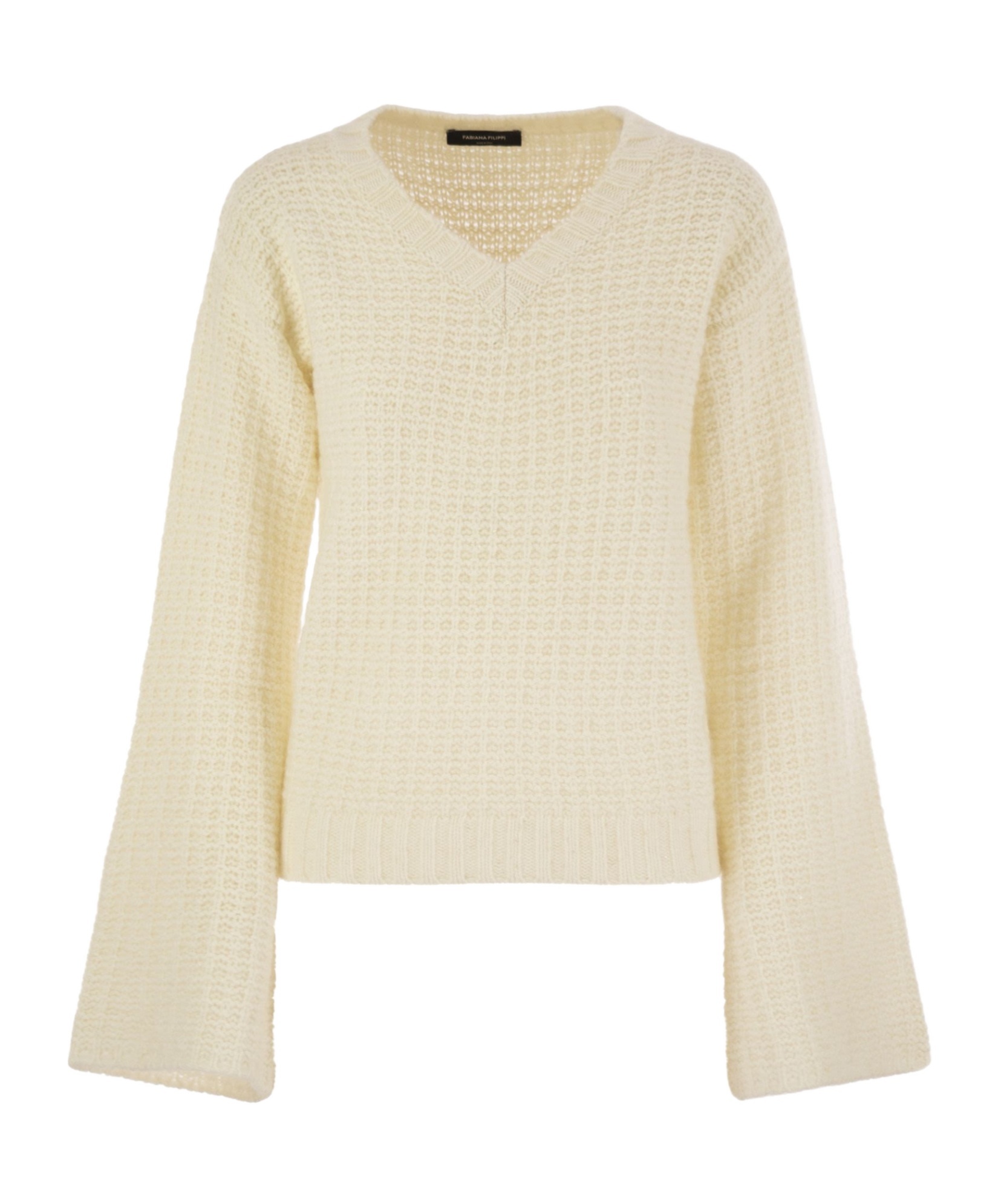 Fabiana Filippi V-neck Sweater In Platinum With Sequins In Neutral