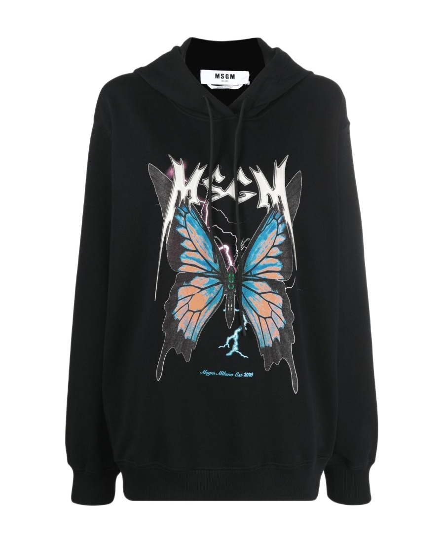 Msgm Graphic-print Cotton Hoodie In Black